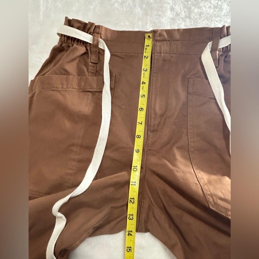 LOFT Soft Brown Straight Leg Pants with Cream Tie. Zip & Button Closure - Picture 13 of 13